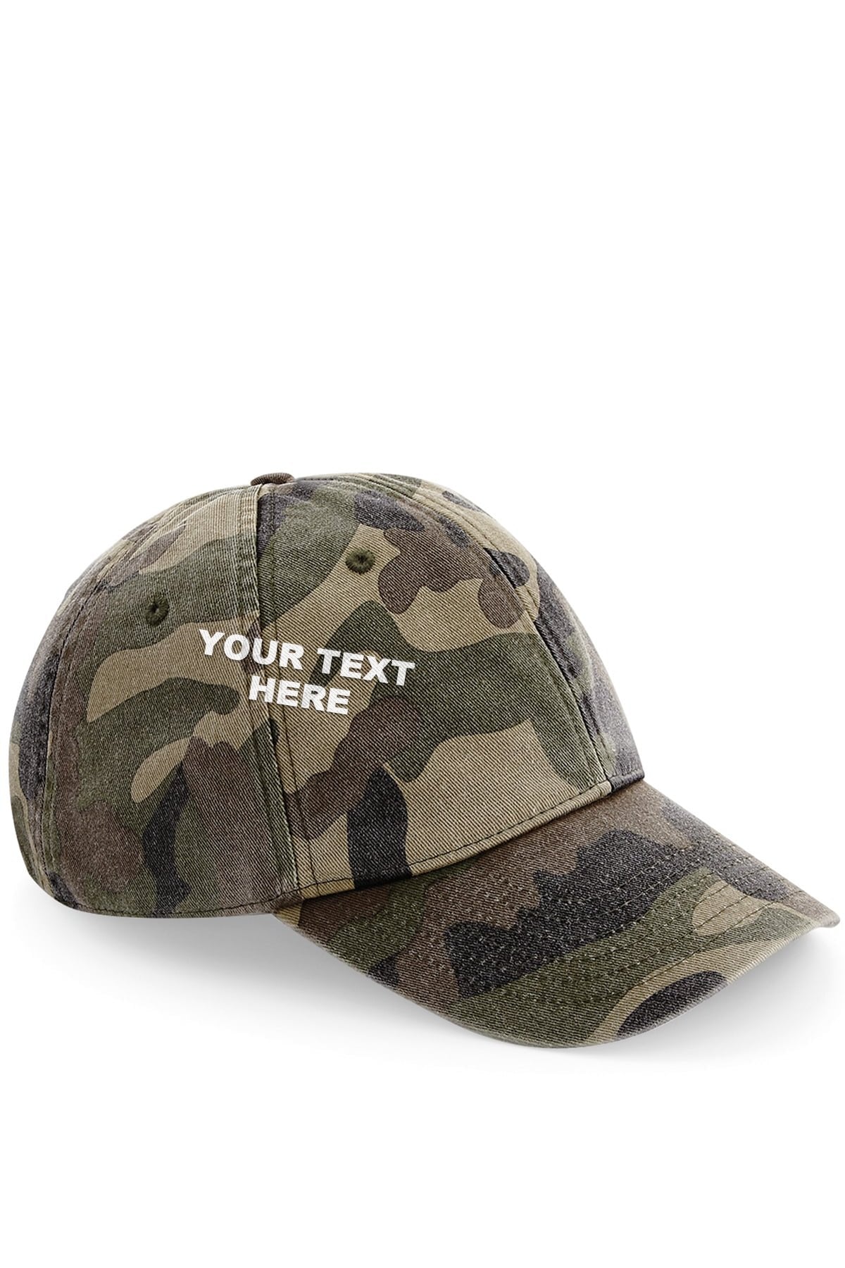 Stitch Your Own Cap in Jungle Camo with your text on the front